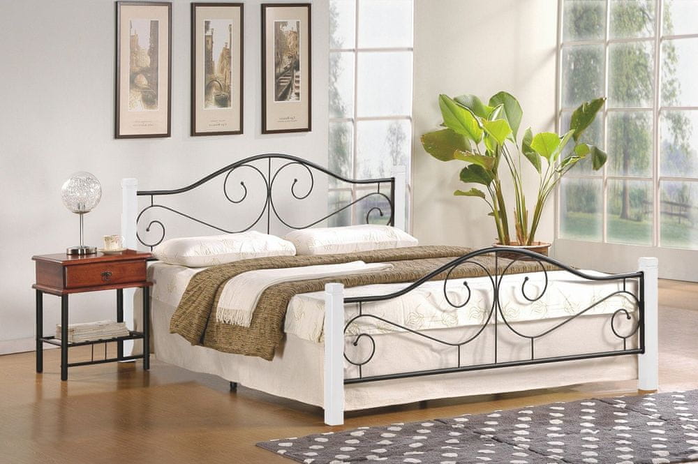 Halmar Kovová posteľ Violetta 160x200 manželská posteľ biela/čierna