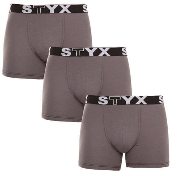 Styx 3PACK pánske boxerky long športová guma tmavo šedé (3U1063)