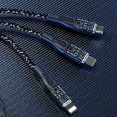 DUDAO L22X 3in1 kábel USB - USB-C / microUSB / Lightning 120W, šedý