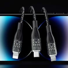 DUDAO L22X 3in1 kábel USB - USB-C / microUSB / Lightning 120W, šedý