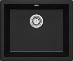 Deante Corda Flush, granitový drez na dosku 550x460x204 mm, 3,5" + priestorovo úsporný sifón, 1-komorový, čierna, ZQA_N10F