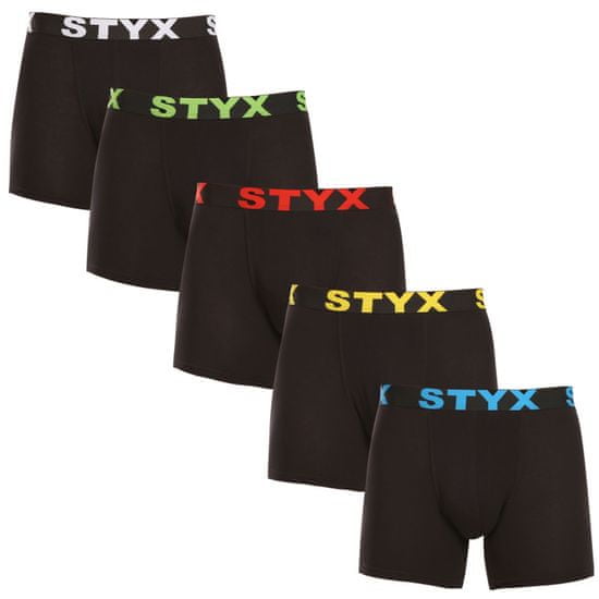 Styx 5PACK pánske boxerky long športová guma čierné (5U9601)