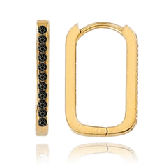 MINET Zlaté náušnice obdĺžniky s čiernymi zirkónmi Au 585/1000 1,40g
