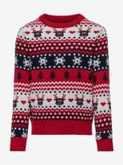 ONLY Červený dievčenský vzorovaný vianočný sveter ONLY Xmas 134-140