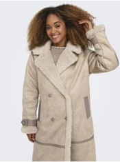 ONLY Béžový dámsky kabát v semišovej úprave s umelým kožúškom ONLY Ylva M