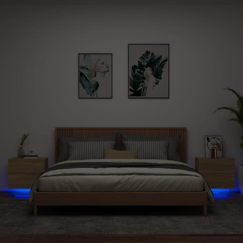 Vidaxl Nástenné nočné skrinky s LED osvetlením 2 ks dub sonoma
