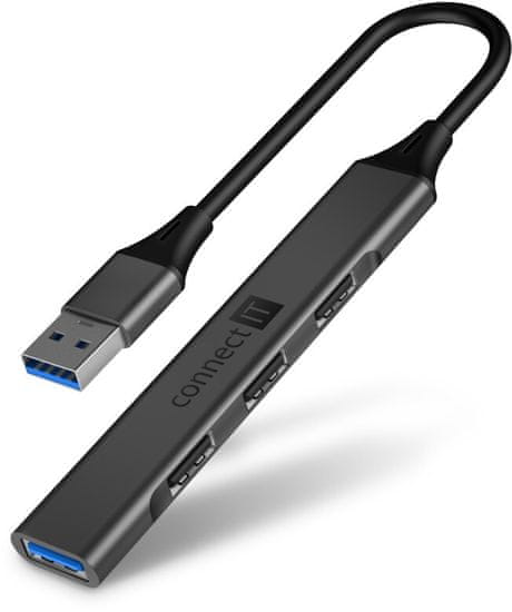 Connect IT USB-A hub, 1xUSB-A 3.0, 3xUSB-A 2.0, externí, čierna