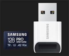 SAMSUNG pamäťová karta 128GB PRO Ultimate CL10 Micro SDXC Grade 3 (č/z: až 200/130MBs) + USB Adaptér