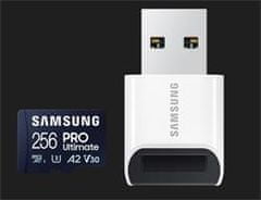 SAMSUNG pamäťová karta 256GB PRO Ultimate CL10 Micro SDXC Grade 3 (č/z: až 200/130MBs) + USB Adaptér