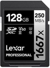 LEXAR pamäťová karta 128GB Professional 1667x SDXC UHS-II, čítanie/zápis: 250/120MB/s, C10 V60 U3