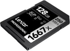 LEXAR pamäťová karta 128GB Professional 1667x SDXC UHS-II, čítanie/zápis: 250/120MB/s, C10 V60 U3