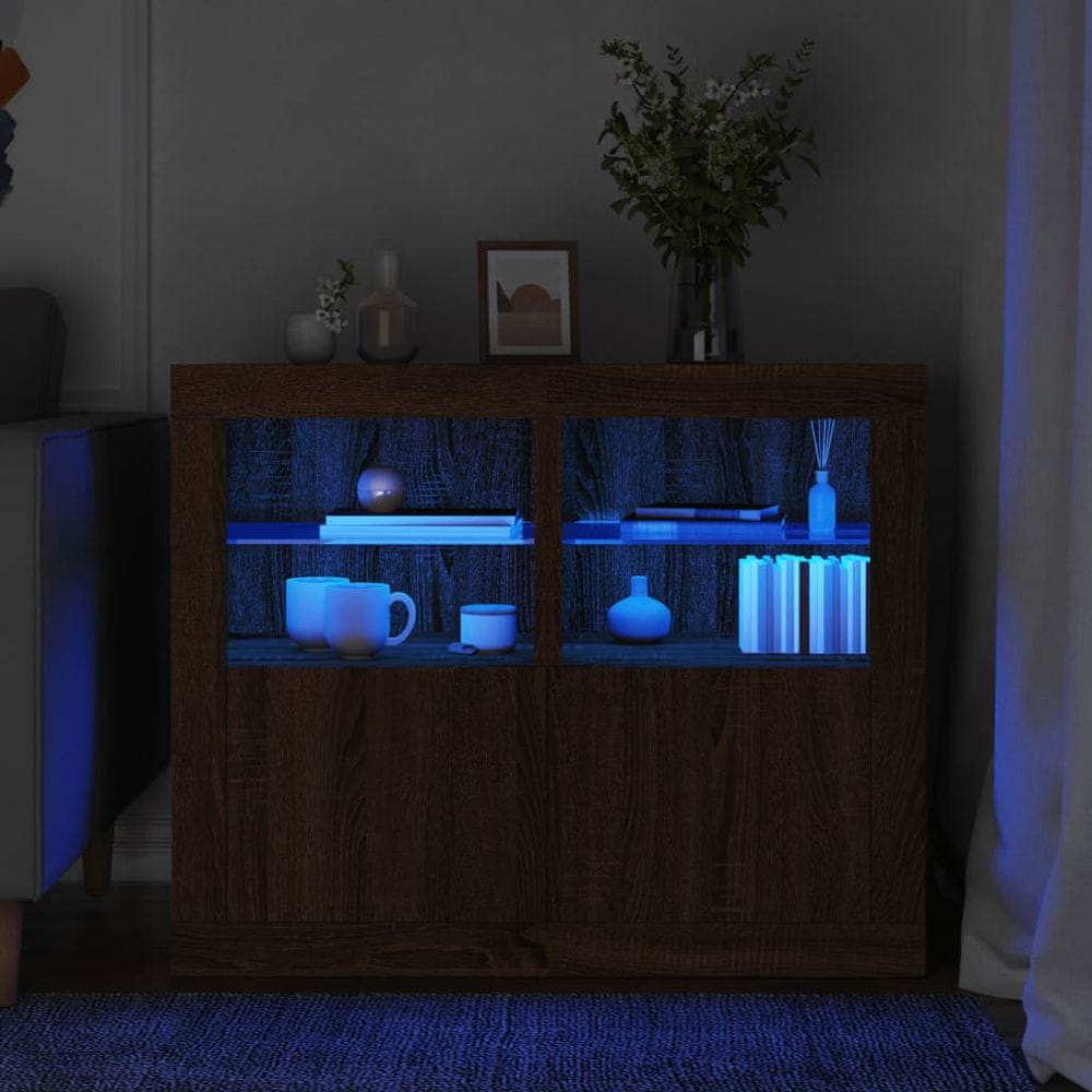 Petromila vidaXL Príručné skrinky s LED svetlami 2 ks hnedý dub kompozitné drevo