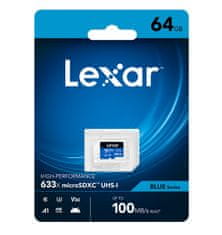 LEXAR pamäťová karta 64GB High-Performance 633x microSDXC UHS-I, (čítanie/zápis: 100/45MB/s) C10 A1 V30 U3