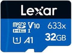 LEXAR pamäťová karta 32GB High-Performance 633x microSDHC UHS-I, (čítanie/zápis: 100/20MB/s) C10 A1 V10 U1