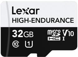 LEXAR pamäťová karta 32GB High-Endurance microSDHC/microSDHC UHS-I cards, (čítanie/zápis: 100/30MB/s) C10 A1 V10 U1