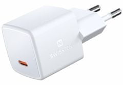 SWISSTEN Sieťový Adaptér GaN USB-C 33W PD mini 3x3x3 cm Bilý