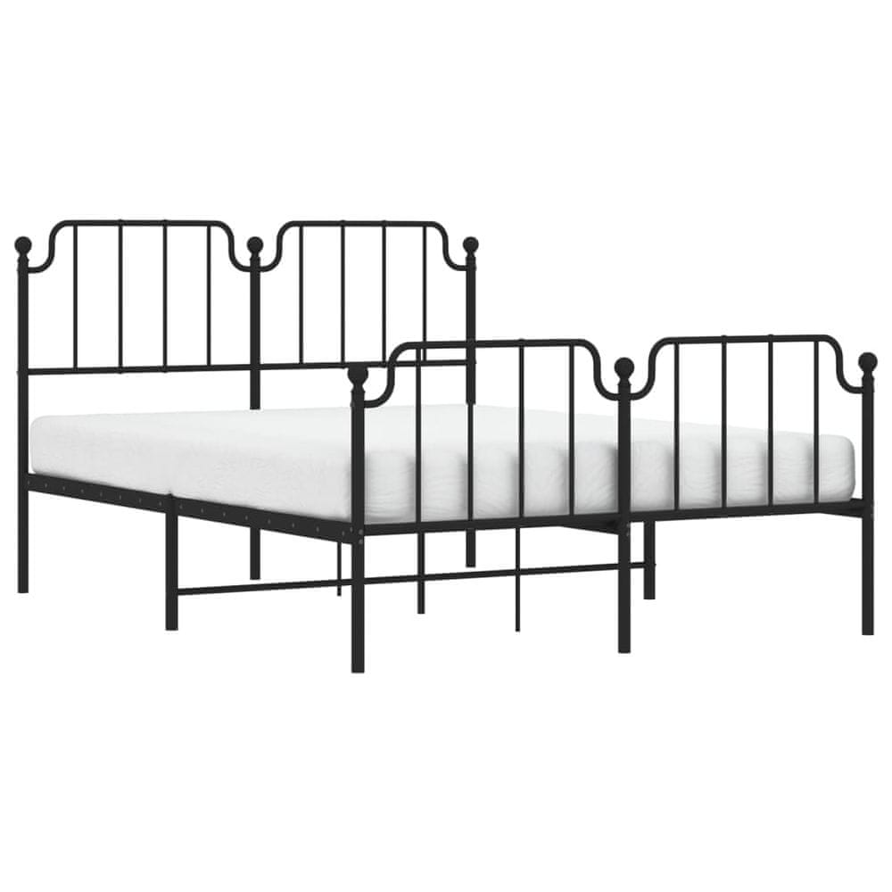 Vidaxl Kovový rám postele so zadným a predným čelom čierny 150x200 cm