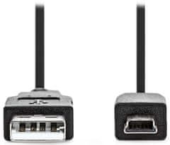 Nedis kábel USB 2.0/ zástrčka USB-A - zástrčka USB Mini-B 5 pinov/ čierny/ bulk/ 1m