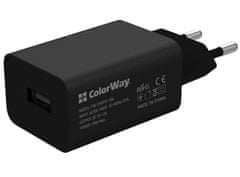 ColorWay 1x USB/ sieťová nabíjačka/ 10W/ 100V-240V/ Čierna + kábel USB-C 1m