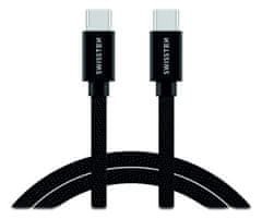 SWISSTEN dátový kábel USB-C / USB-C s textilným opletom, 2,0 M Čierny