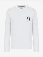 Armani Exchange Biele pánske tričko s dlhým rukávom Armani Exchange M