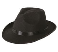 Guirca Mafiánský pánsky klobúk čierny s čiernou mašľou