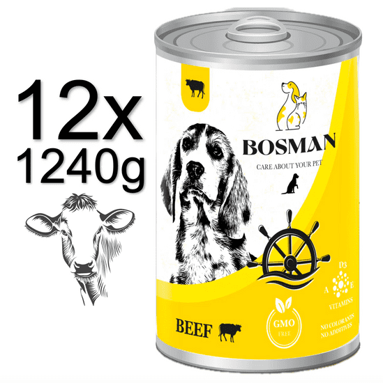 Bosman konzerva pre dospelých psov s hovädzím mäsom 12x1240g