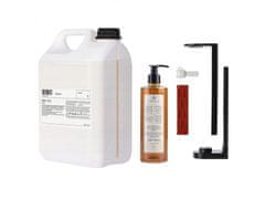 sarcia.eu PRIJA Kúpeľný set: čierny držiak na fľašu, šampón/sprchový gél 380 ml + náhrada 5 l 