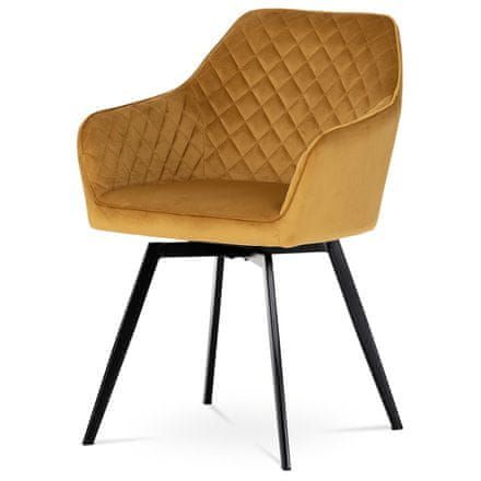 Autronic Moderná jedálenská stolička Jídelní židle, potah žlutá sametová látka, kovové nohy, černý matný lak (DCH-425 YEL4)