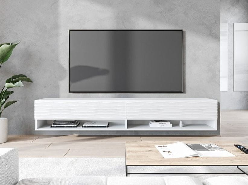 Veneti TV stolík CALIBURI 180 - biely / vzor vlna