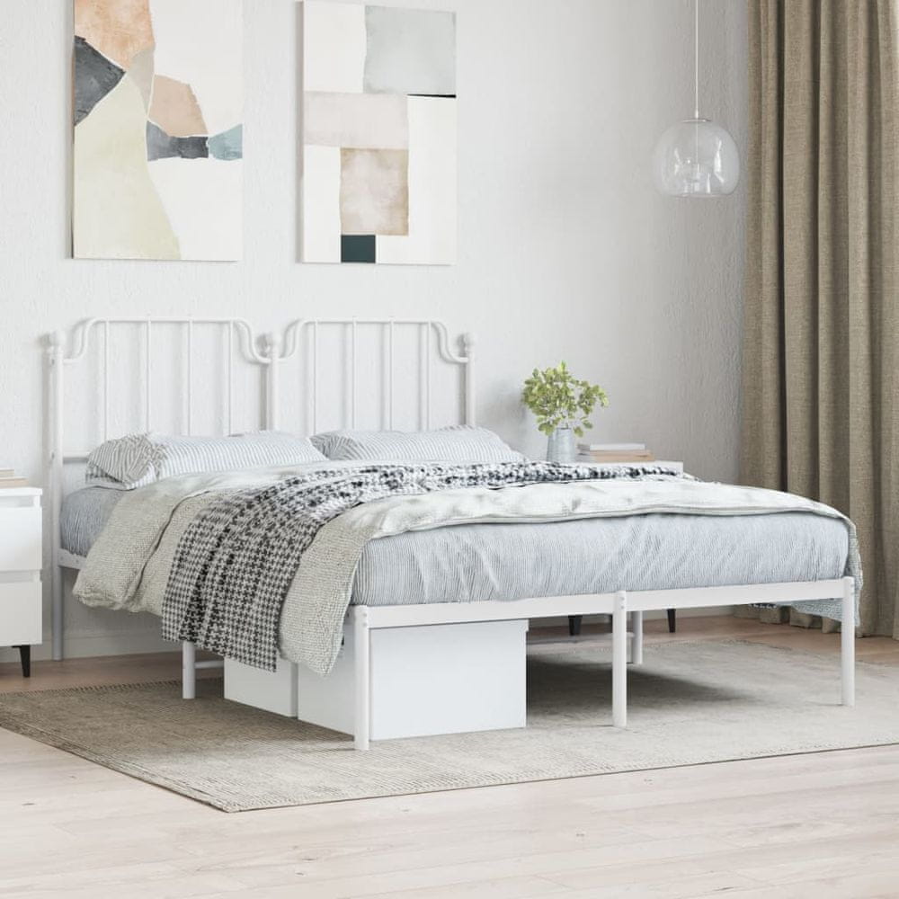 Vidaxl Kovový rám postele s čelom biely 140x190 cm