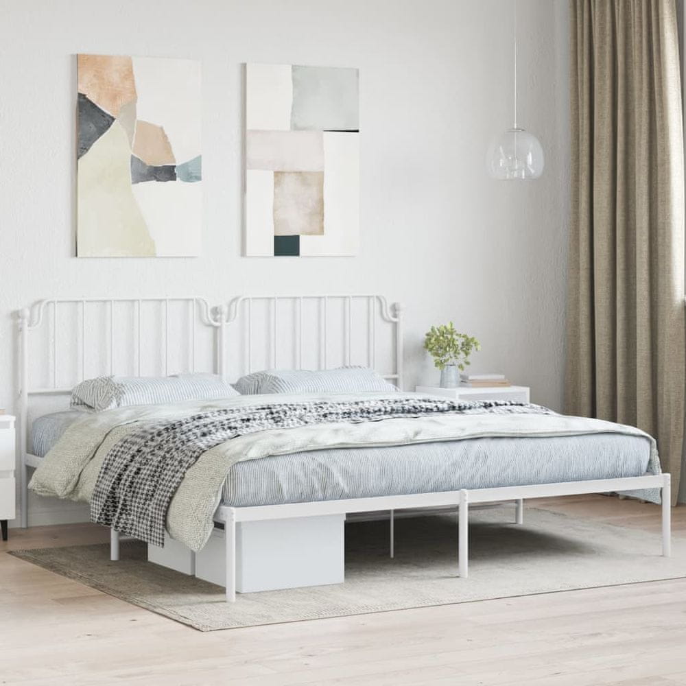 Vidaxl Kovový rám postele s čelom biely 200x200 cm