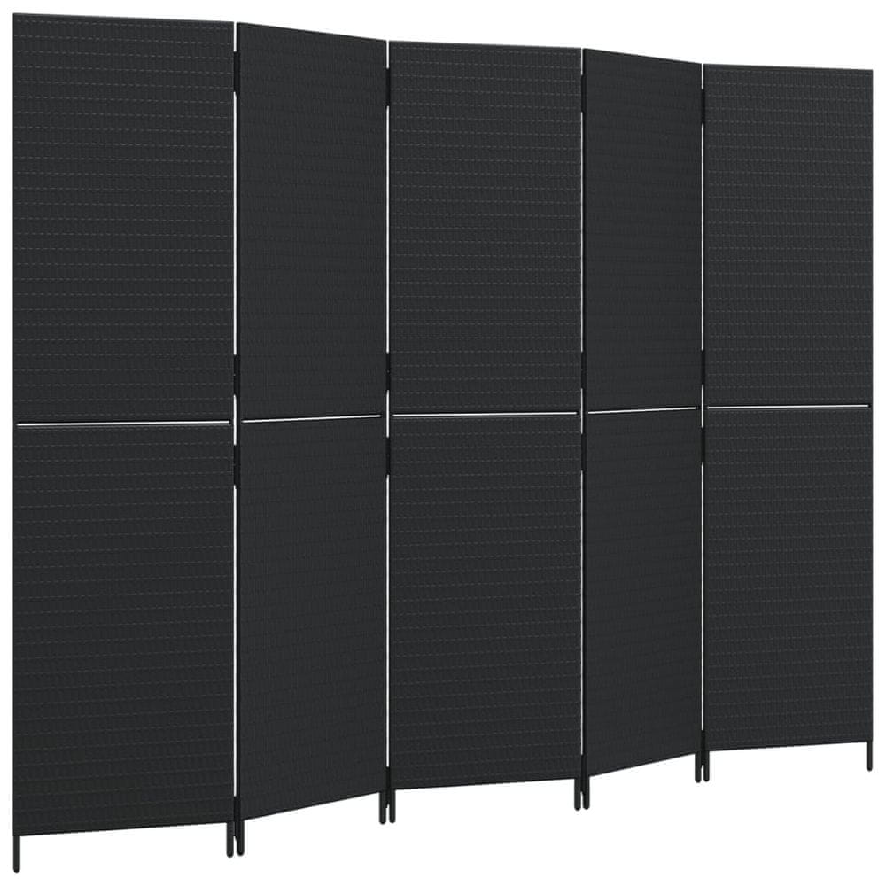 Vidaxl Paraván 5 panelov čierny polyratan