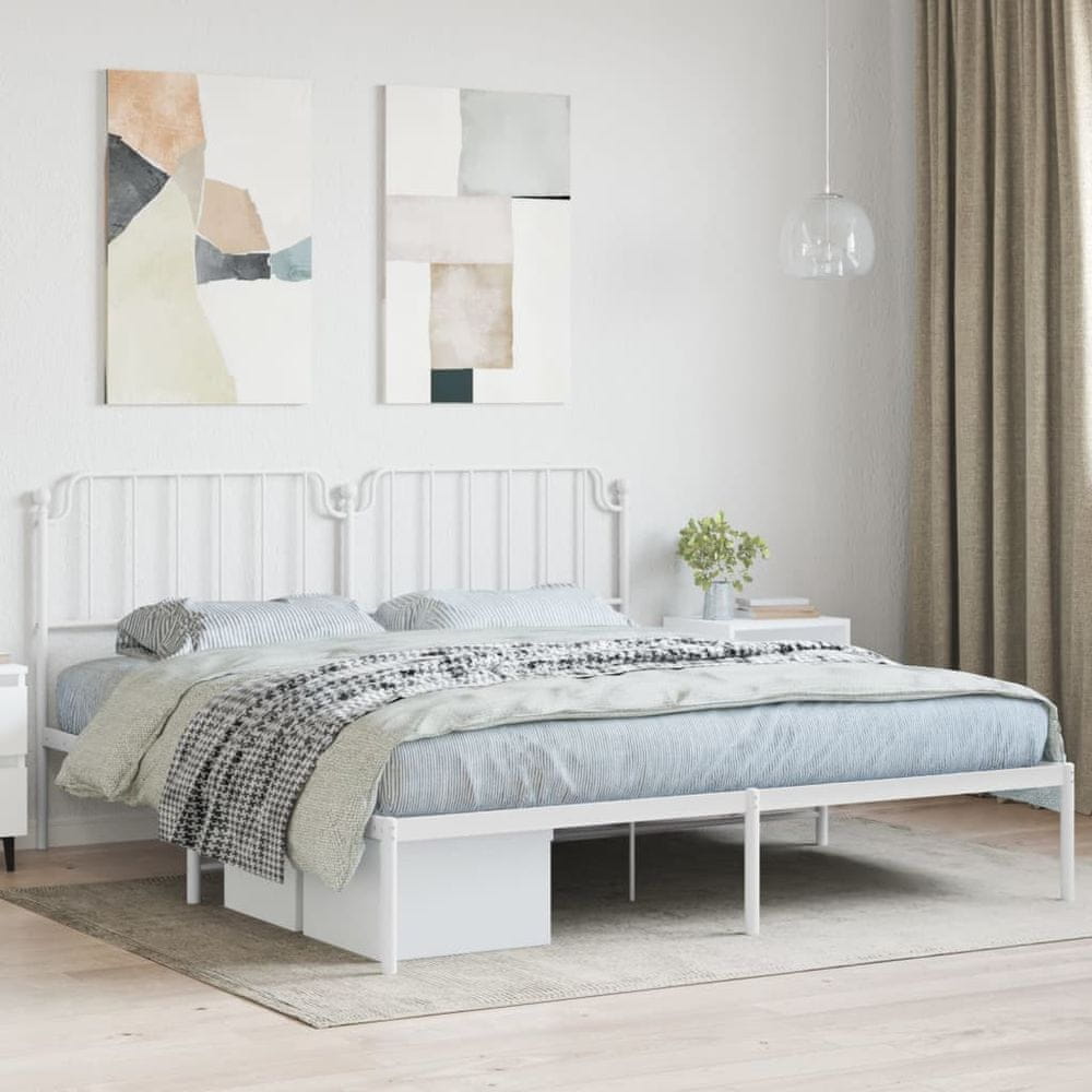 Vidaxl Kovový rám postele s čelom biely 160x200 cm