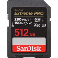 SanDisk Extreme PRO 512 GB V60 UHS-II SD karty, 280/150 MB/s, V60, C10, UHS-II