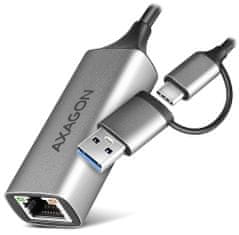 AXAGON adaptér USB-A + USB-C na GLAN(RJ-45) / ADE-TXCA / USB 3.2 Gen1 / 15cm / kovové telo