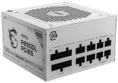 MSI zdroj MAG A850GL PCIE5 WHITE/ 850W/ ATX3.0/ akt. PFC/ 7 rokov celk. záruka/ 120mm fan/ modulárna kabeláž/ 80PLUS Gold