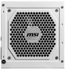 MSI zdroj MAG A850GL PCIE5 WHITE/ 850W/ ATX3.0/ akt. PFC/ 7 rokov celk. záruka/ 120mm fan/ modulárna kabeláž/ 80PLUS Gold