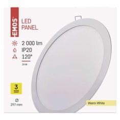 EMOS LED panel 297mm, kruhový vstavaný biely, 24W teplá biela