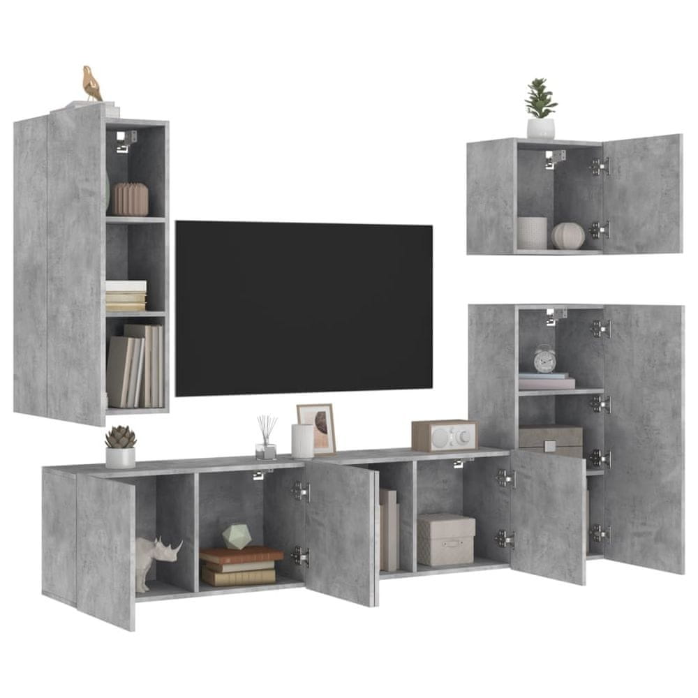 Vidaxl 5-dielne TV nástenné skrinky betónovo sivé kompozitné drevo