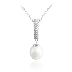 MINET Strieborný náhrdelník z prírodných bielych perál so zirkónmi