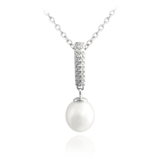 MINET Strieborný náhrdelník z prírodných bielych perál so zirkónmi