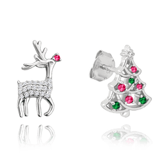 MINET Vianočné strieborné náušnice REINDEER a CHRISTMAS TREE