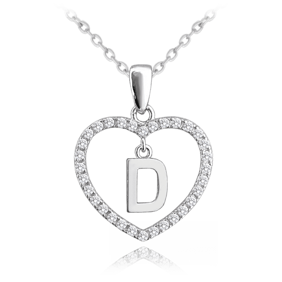 MINET Strieborný náhrdelník písmeno v srdci "D" so zirkónmi