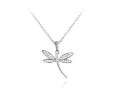 MINET Strieborný náhrdelník DRAGONFLY s bielymi zirkónmi