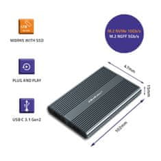 Qoltec Skriňa | Šachta pre disky M.2 SSD | SATA | NVMe | USB-C | DUAL 2 x 2TB