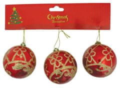 Strend Pro Gule MagicHome Vianoce, 3 ks, červené so zlatým ornamentom, 6 cm