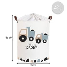 Tulimi Kôš na hračky, uzatvárateľný, bavlna - Trucks Love Daddy - biely, 43 L