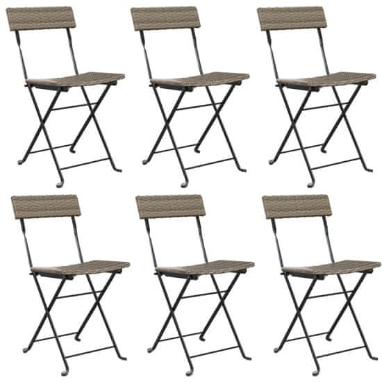 Vidaxl Skladacie bistro stoličky 6 ks sivé polyratan a oceľ