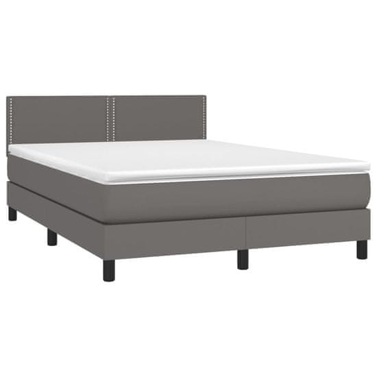 Vidaxl Boxspring posteľ s matracom a LED sivá 140x190 cm umelá koža